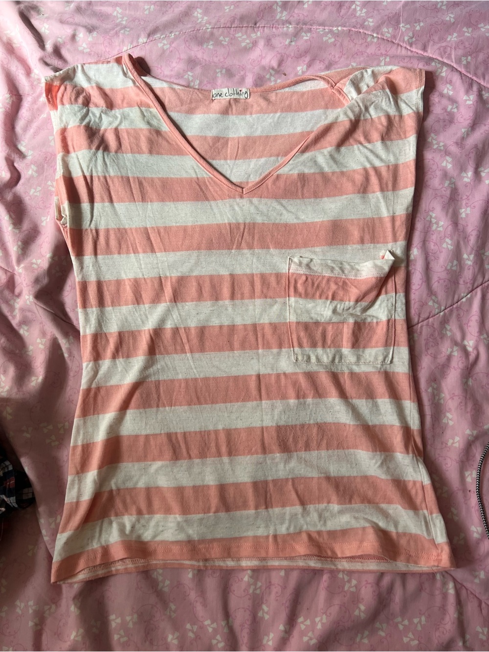 Pink Stripe V-Neck Pocket Tee